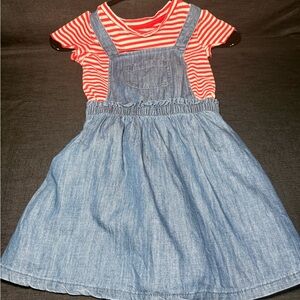 Cat & Jack Red Stripe Tee with Blue Denim Pinafore Dress